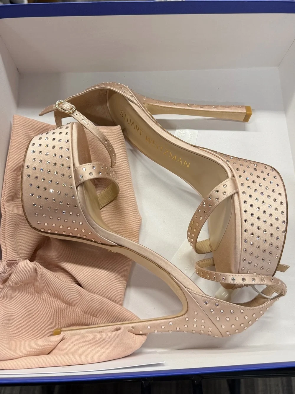 Stuart Weitzman Nude Crystal-Embellished Platform Sandal Heels